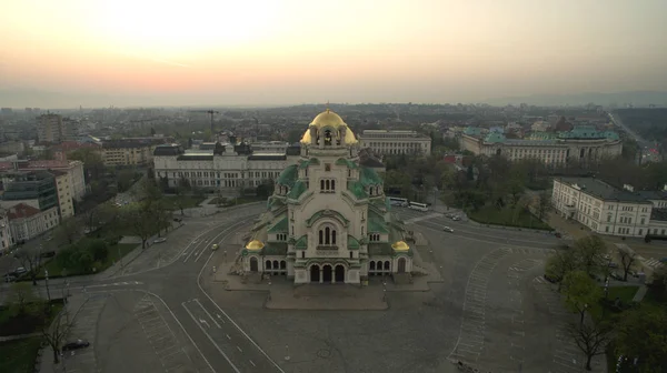 St.Alexander Nevsky havadan görünümü, gündoğumu, Sofia, Bulgaristan