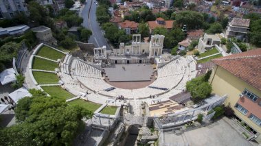 Antik Roma Tiyatrosu, Plovdiv, Bulgaristan havadan görünümü
