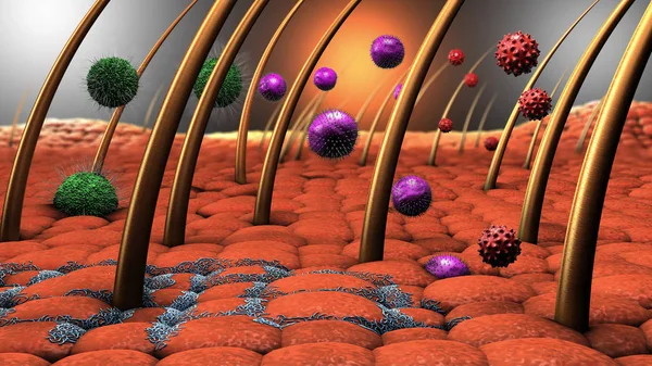 Illustrazione Virus Batteri Che Entrano Nella Pelle Umana — Foto Stock