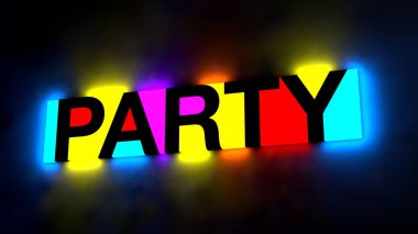 word parti renkli ve parlak yazı 3D çizimi