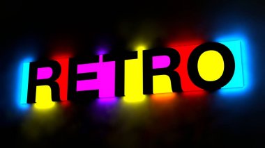 retro sözcüğün renkli ve parlak yazı 3D çizimi