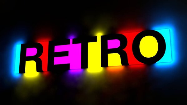 3d illustration of the colorful and glowing lettering of the word retro