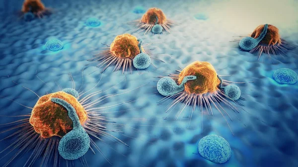 Darstellung Von Krebszellen Und Lymphozyten lizenzfreie Stockbilder