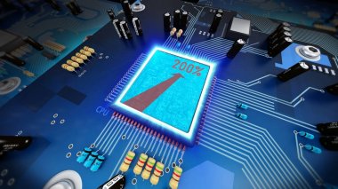 devre kartı üzerinde bir overclock bilgisayar işlemcisi 3D çizimi