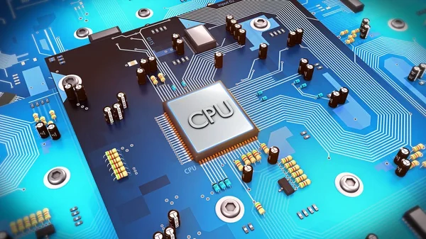 3d illustration of a computer processor on circuit board