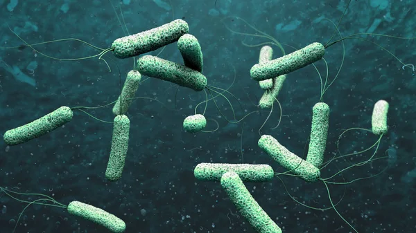 Ilustrasi 3d dari patogen kolera dalam air hijau gelap — Stok Foto