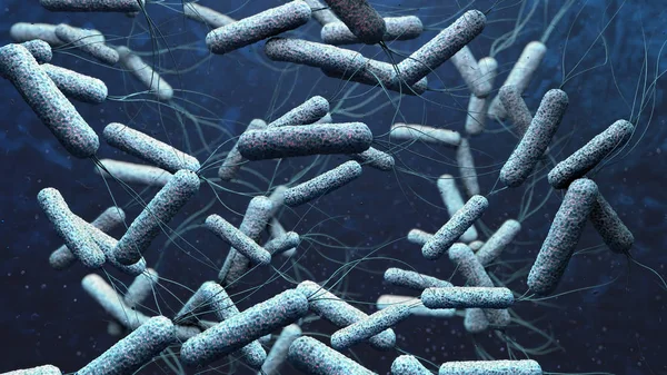 Ilustrasi 3d dari patogen kolera dalam air biru tua — Stok Foto