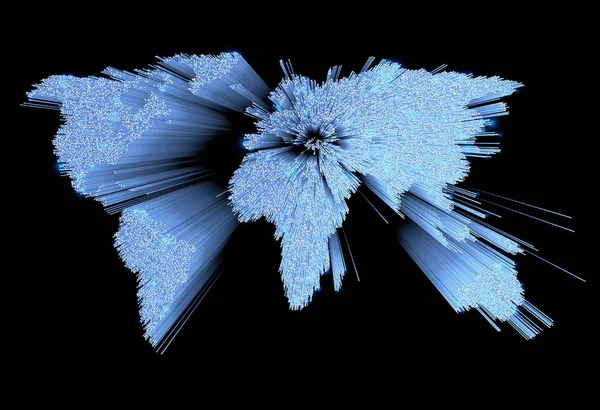 3D illustratie van een zware geëxtrudeerde blauwe wereldkaart bestaande uit punten — Stockfoto