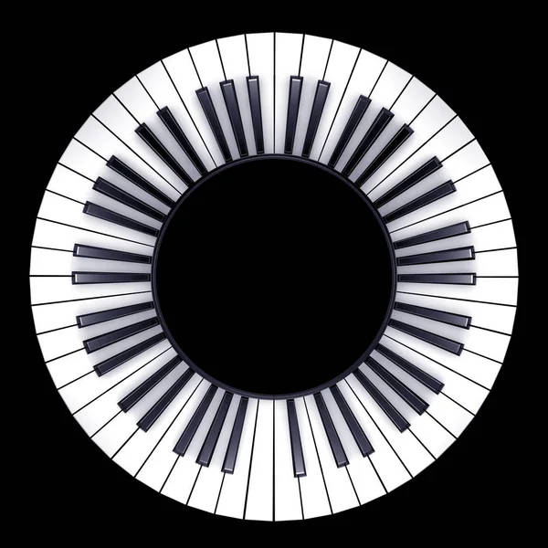 Musical keyboard of a piano bent into a circle - 3d illustration — Stock Photo, Image