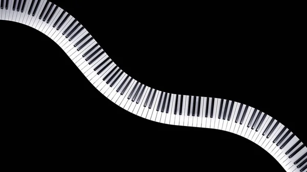 Bir piyanonun dalga şeklinde eğri büğrü müzik klavyesi - 3 boyutlu illüstrasyon — Stok fotoğraf