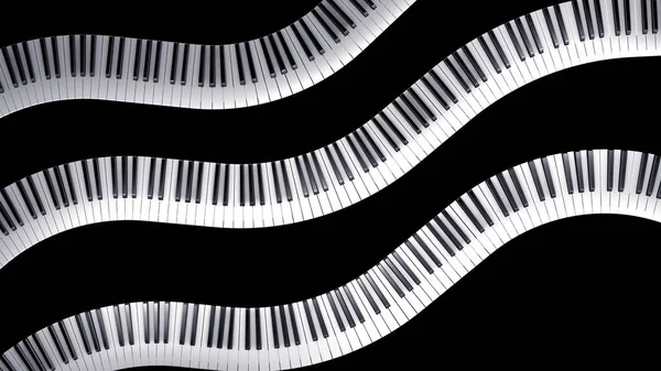 Wave-shaped bent musical keyboard of a piano - 3d illustration — Stock Photo, Image