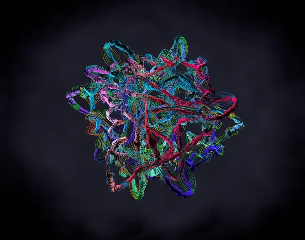 Łańcuch aminokwasów lub biomolekuł zwany białkiem - ilustracja 3d — Zdjęcie stockowe