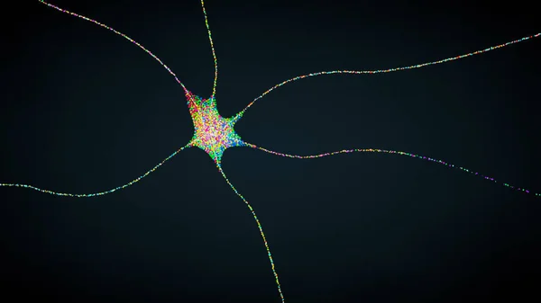 Multicolor y transmisión de una sola célula nerviosa o neurona - ilustración 3d — Foto de Stock