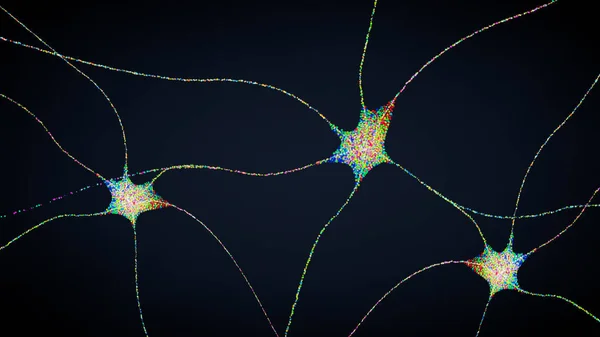 Células nerviosas o neuronas transmisoras multicolores - ilustración 3d —  Fotos de Stock