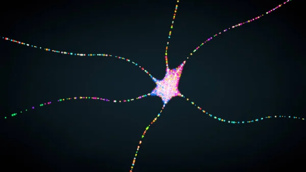 Kolorowe i transmitujące pojedyncze komórki nerwowe lub neuron - ilustracja 3d — Zdjęcie stockowe