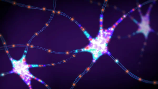 Células nerviosas o neuronas transmisoras multicolores - ilustración 3d —  Fotos de Stock