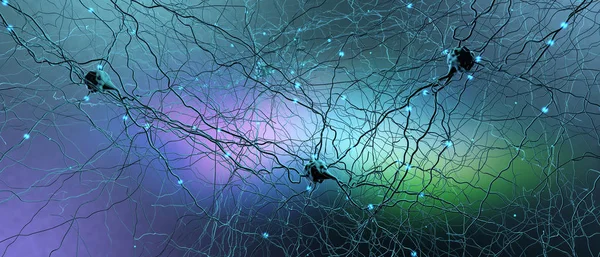 Trasmissione del segnale neurone o cellula nervosa - Illustrazione 3d — Foto Stock