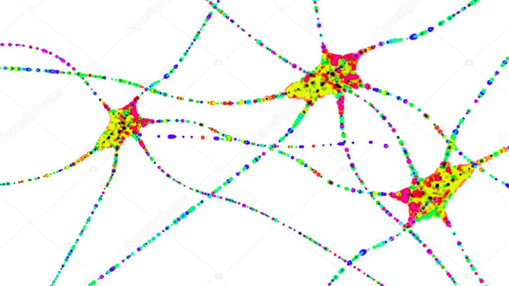 Multicolored transmitting nerve cells or neurons - 3d illustration