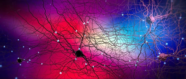 Sygnał przekazujący neuron lub komórkę nerwową - ilustracja 3D — Zdjęcie stockowe