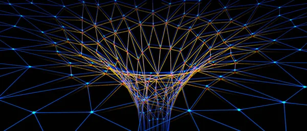 Representación abstracta de un agujero de gusano formado por líneas y puntos - ilustración 3D — Foto de Stock