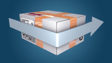 Karton paketler ya da dönen oklu nakliye kutusu - 3d illüstrasyon