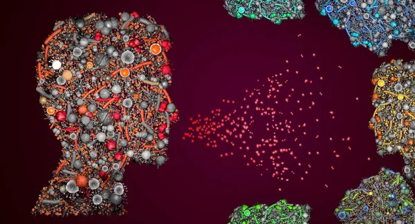 Transmisión Patógenos Por Infección Por Gotitas Través Boca Nariz Ilustración — Foto de Stock