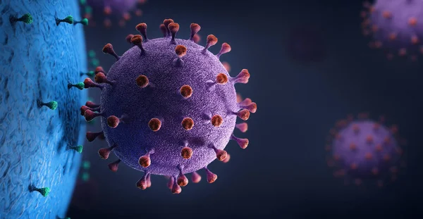 Virüs patojeni veya virüs parçacığı hücre ile etkileşime giriyor - 3d illüstrasyon