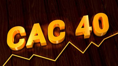 Fransız borsa endeksinin basit bir çizelgenin üzerinde altın rengi ile kısaltılmışı - 3d illüstrasyon