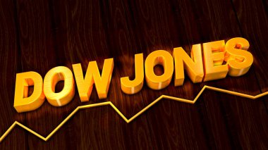 Dow Jones borsa endeksinin altın yazıları basit bir satırın üzerinde- 3d illüstrasyon
