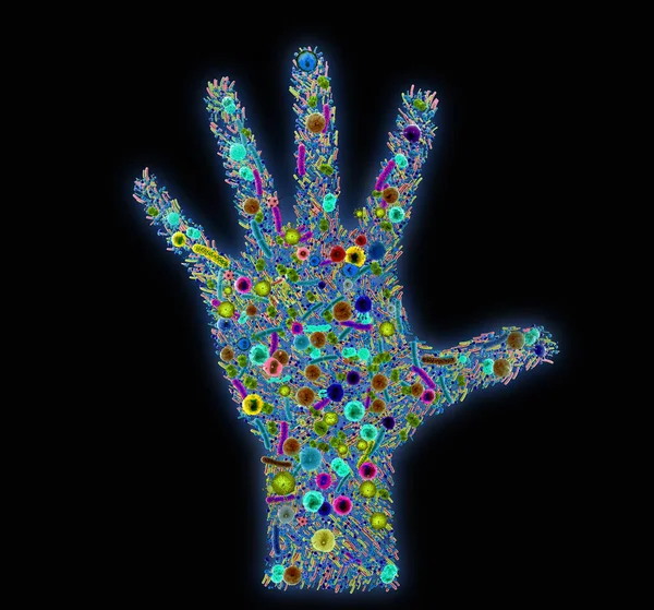 Diverse Bacteriën Pathogenen Een Menselijke Hand Microbiota Van Huid Illustratie — Stockfoto