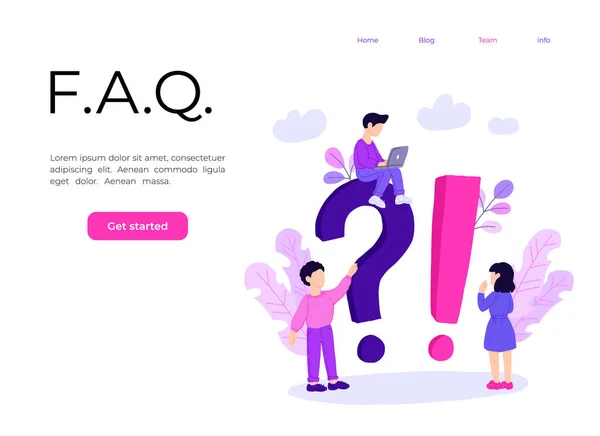 Modello di pagina di destinazione del concetto di domanda più frequente. Moderno concetto di design piatto della pagina web per il sito web e il sito web mobile — Vettoriale Stock