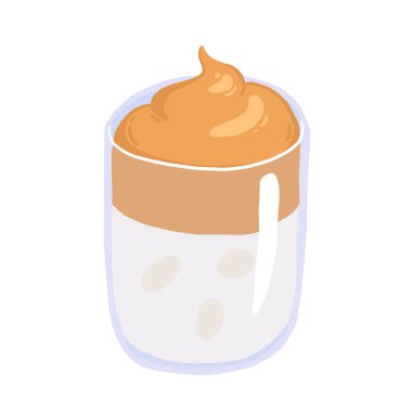 Dalgona Kahve Minimalist Vektör İllüstrasyonu. Beyaz arka planda izole edilmiş, soluk pastel renkte, trend Kore kahvesi.