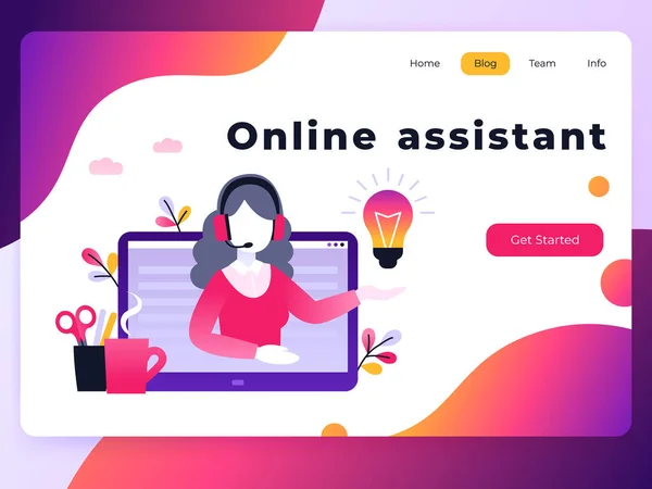 Begrepskunde Operatør Teknisk Støtte Nett Nettside Mal Vektorlanding Kvinnelig Nettside – stockvektor