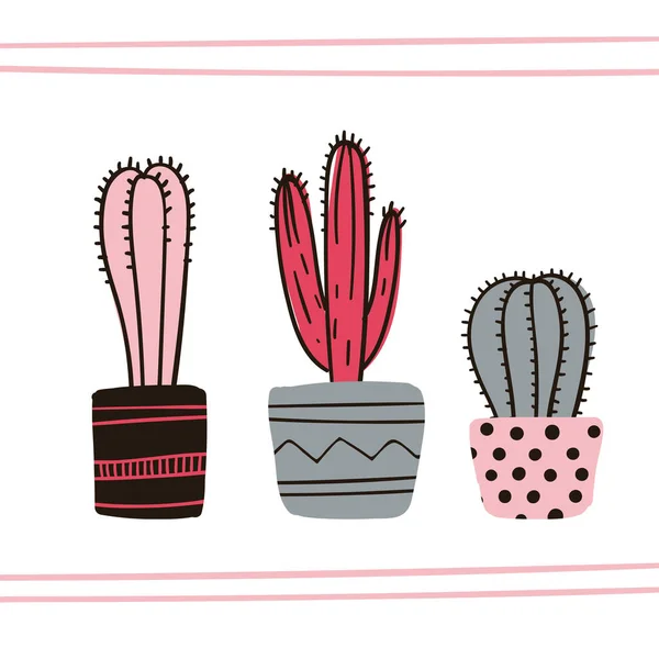 Søt Håndtegnet Kort Med Kaktus Tegnestil Vektorillustrasjon Med Pastelltema Samling – stockvektor