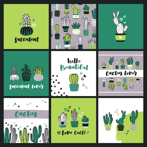 Kaktus Elsker Temasett Flat Kaktusdesign Ikonvektorillustrasjon – stockvektor