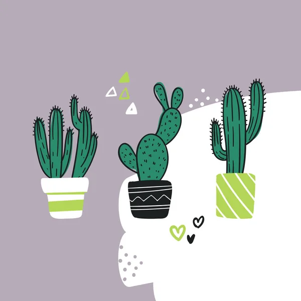 Søt Håndtegnet Kort Med Kaktus Tegnestil Vektorillustrasjon Med Pastelltema Samling – stockvektor