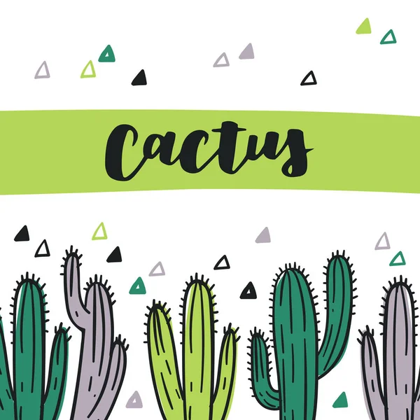 Søt Håndtegnet Kort Med Kaktus Bokstaver Tegnestil Vektorillustrasjon Moderne Fargetema – stockvektor