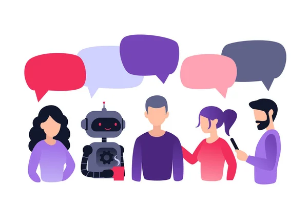 Groep Mensen Robots Collega Kantoormedewerkers Teamwork Vector Illustratie Platte Stijl — Stockvector
