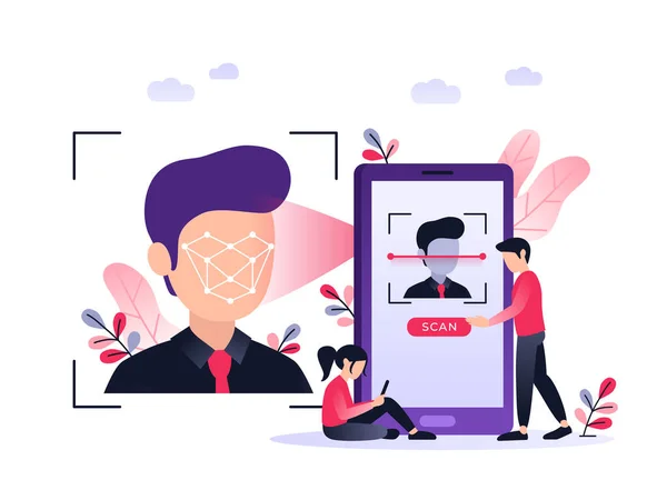 Smarttelefonen Skanner Mannetryne Biometrisk Identifikasjon Ansiktsgjenkjenning Mobil App Ansiktsgjenkjenning Ultrafiolett – stockvektor