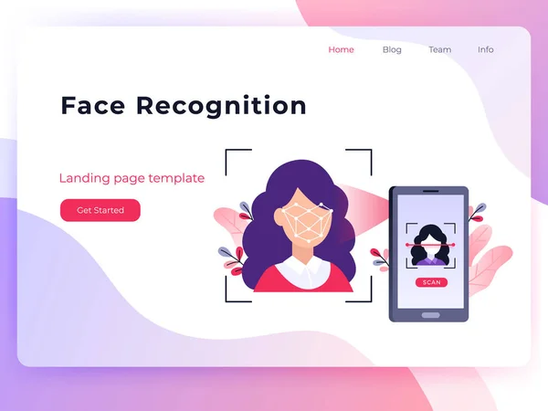 Smartphone Skannar Kvinnas Ansikte Biometrisk Identifiering Begreppet Ansiktsigenkänning Mobilapp För — Stock vektor
