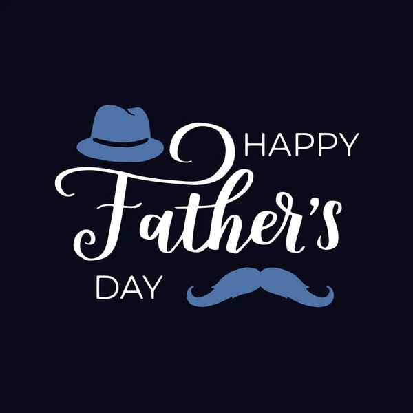 暗めの背景に手書き文字のフレーズ Happy Fathers Day 父の日ヴィンテージカラーベクトルイラストで帽子と口ひげ — ストックベクタ