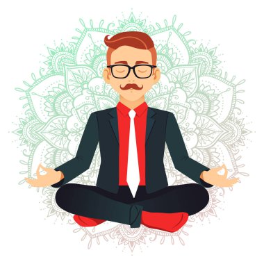 Hayalperest mandala geçmişi üzerine meditasyon yapıyorum. Kurumsal yoga illüstrasyonu.