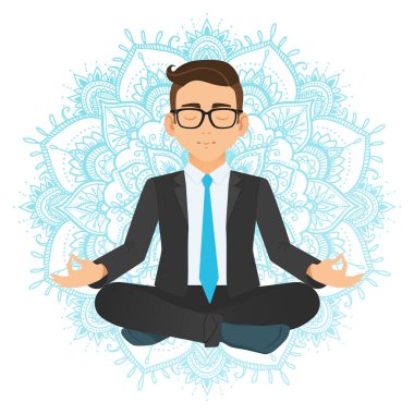 Hayalperest mandala geçmişi üzerine meditasyon yapıyorum. Kurumsal yoga illüstrasyonu.