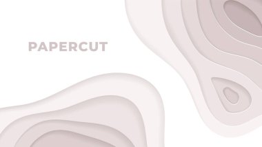 Açık bej kağıt kesim şekilli 3D soyut arkaplan. İş sunumları, el ilanları, posterler için vektör tasarımı. Kağıt kesimi modayı geniş ekran.