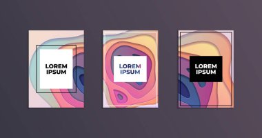 Dalgalı renkli kağıt katmanlı posterler. Kitap ya da dergi kapağı tasarımı. 3d kağıt kesiği efekti.