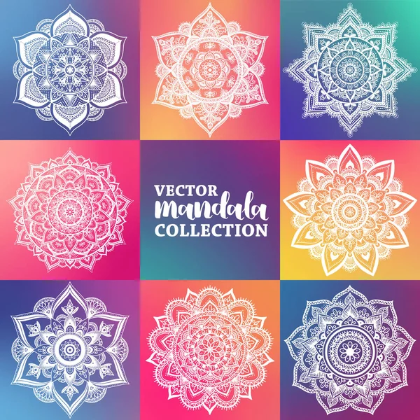 Vektorsett Arabisk Mandala Hipstergradient Bakgrunn Bohempynt Til Plakater Logodesign Fargerik – stockvektor
