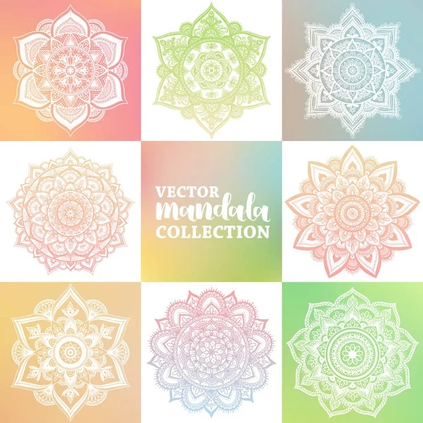 Vektorsett Arabisk Mandala Grønn Vår Skrånende Bakgrunn Bohempynt Til Plakater – stockvektor