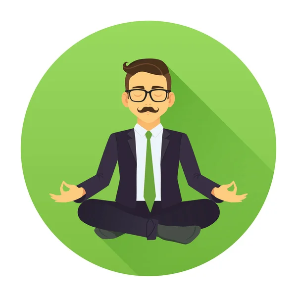 Ilustração Vetorial Empresário Sentado Pose Lótus Trabalhador Escritório Meditando Cor — Vetor de Stock