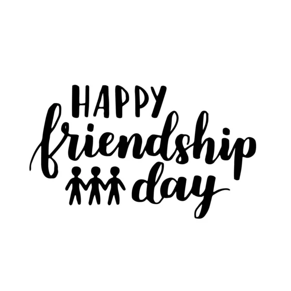 Lettering World Friendship Day Hand Written Phrase Black Ink White — Stock Vector