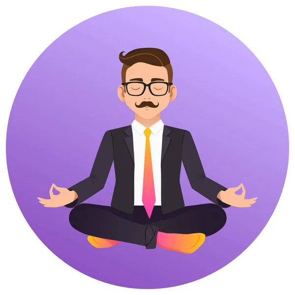 Icono Vectorial Plano Del Hombre Que Hace Yoga Oficina Tranquilidad — Archivo Imágenes Vectoriales